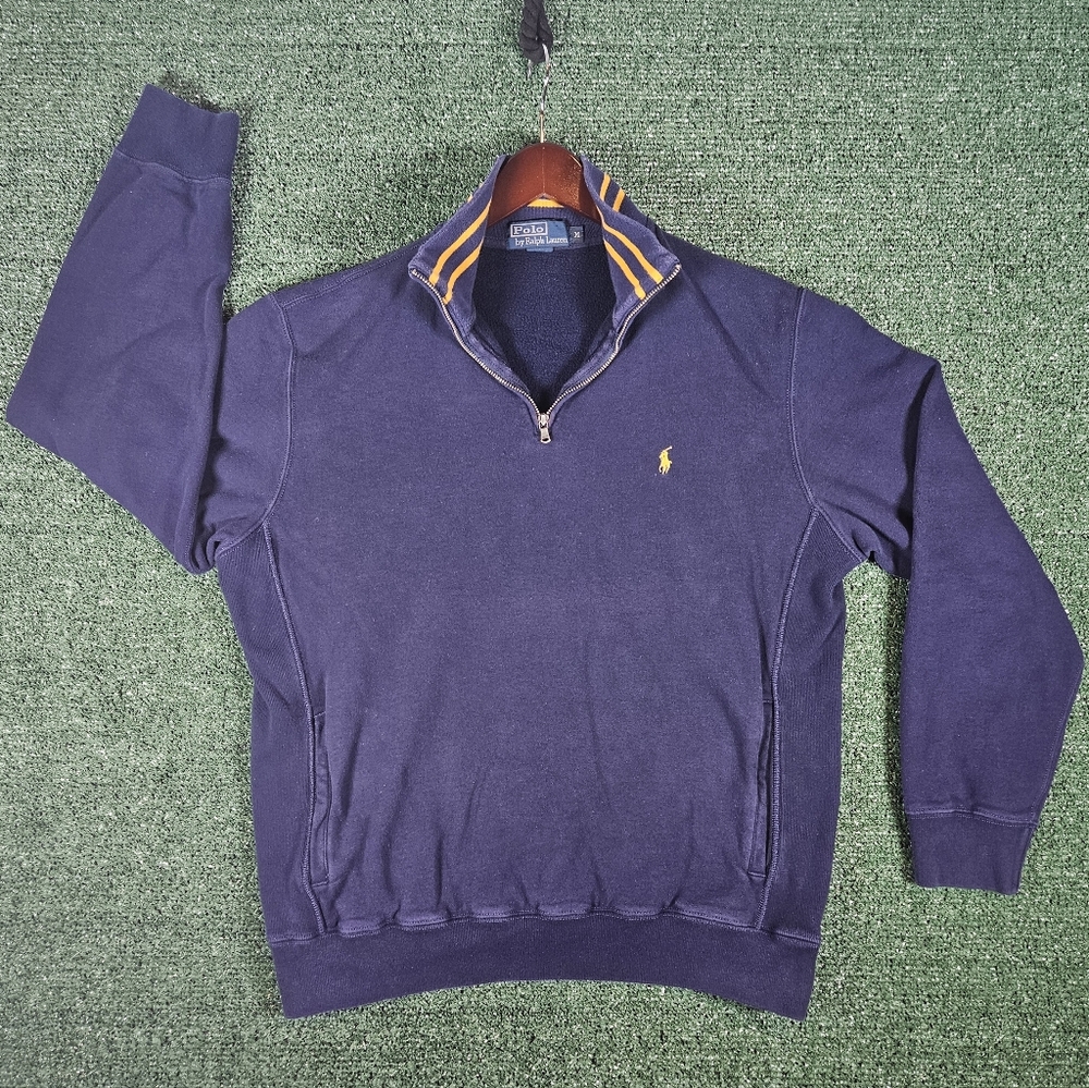 Vintage Polo By Ralph Lauren Quarter Zip Cotton Knit Pullover Sweatshirt